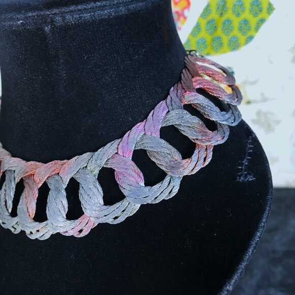 Flat Looped Metal Cable Necklace Industrial Arts Minimalist Wire Artisan Forged - Picture 3 of 9